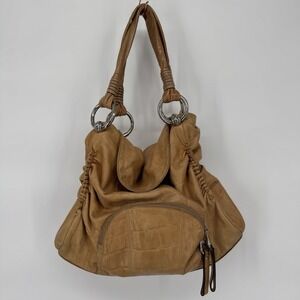 Y2K B Makowsky Leather Slouch Hobo Bag Camel Brown Soft Shoulder Purse 2000s